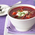Borsch with beets and cabbage, meat, carrots. Ukrainian classic recipe 