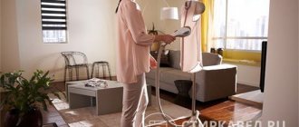 Household floor steamer for clothes in operation