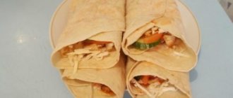 Homemade shawarma with chicken in lavash