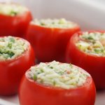 Stuffed tomatoes in the oven with minced meat, cheese, garlic, mushrooms, rice, sprats. Recipes 