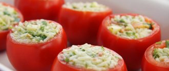 Stuffed tomatoes in the oven with minced meat, cheese, garlic, mushrooms, rice, sprats. Recipes 