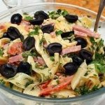 Italian salad with cheese and pasta