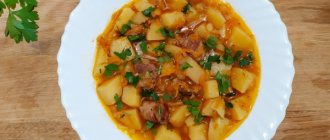 Potatoes with meat stewed in a saucepan. Recipe on how to cook step by step with photos 