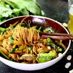 Chinese noodles with chicken and vegetables (Chow mein)