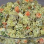 Classic winter salad recipe with sausage and peas, ingredients for a very tasty salad with step-by-step photos and videos