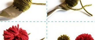 Brief instructions in pictures for creating a pompom on a fork