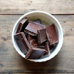 Chocolate pieces in a ceramic bowl