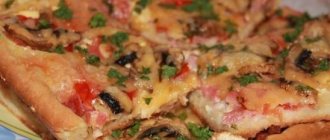 Pizza with sausage and champignons
