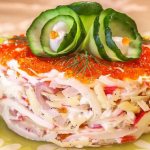 Step-by-step recipe for making salad with squid and crab sticks