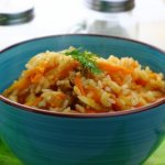 Stewed rice cooked in a frying pan
