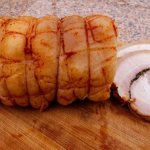 Pork belly roll. Recipe in the oven in a sleeve, foil, boiled in a bag, onion skins, cling film 