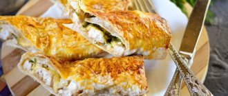 Lavash roll with chicken and cheese in the oven