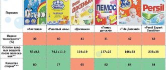 Composition of washing powder: chemical and natural