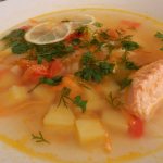 Delicious soup with salmon