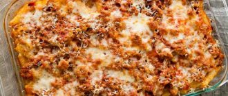 Pasta, minced meat and cheese casserole