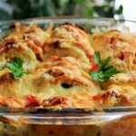 Vegetable and chicken casserole with cheese