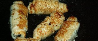 Fried chicken rolls in a frying pan